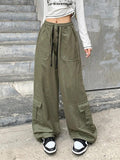 Poshoot Vintage Drawstring Baggy Cargo Pants with Big Pockets