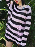 Poshoot Distressed Stripe Longline Sweater  Christmas Gifts