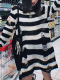 Poshoot Distressed Stripe Longline Sweater  Christmas Gifts