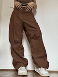 Poshoot Drawstring Low Waist Baggy Cargo Pants