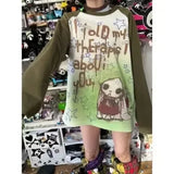 Poshoot Autumn Winter Y2K Subculture Tshirt Long Sleeve Faux Two Piece Harajuku Loose Punk Tees Casual Rock Emo Grunge Aesthetic Tops