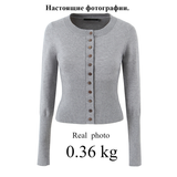 Poshoot outfit Fall Single-breasted Buttons Sweater Cardigan Brown Casual Short Knitted Sweater O Neck Women Knitted Cardigan