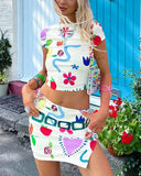 Poshoot-Rainbow Color Graffiti Skirt Coord Set