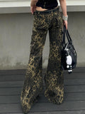 Poshoot Cool Leopard Print Multi-pocket Cargo Pants American Retro Fashion Chic Jeans Harajuku Hip Hop Trendy Y2k Denim Wide Leg Pants