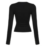 Poshoot nye outfits party outfits Solid Slim Lace Trim Square Collar T-Shirt Women Y2k Autumn Winter New Bowkont Hotsweet Cute Basic Long Sleeve Top Tees