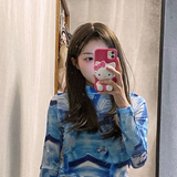 Poshoot Cyberpunk Ice Silk Sun Protection Mesh T-shirt for Women  Summer New Blue Tie Dye Tee Shirt Y2k E-Girl Long Sleeve Tops