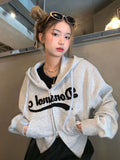 Poshoot Punk Hoodie Winter Women Coats Casaul Letter Hoodie 90s Korea Fashion Crop Top Zipper Pocket Outerwear Female Kpop Jacket Hooded