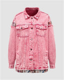 Poshoot-Pinky Retro Pattern Denim Jacket