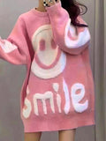 Poshoot Solid Color Y2k Smile Print Thicken Loose Sweater