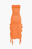 Poshoot Solid Color French Ruffle Hem Ruched Tube Maxi Dress