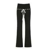 Poshoot nye outfits party outfits Solid Simple Office Lady Fashion Causal Women Flared Pants Wearing Rope Bow Lace Up Trendy Long Pants