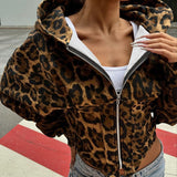 Poshoot Hoodies Women Clothes Gothic Streetwear Punk Leopard print Zip Up Top Winter Vintage Vintage Sweatshirt Aesthetic Jacket Hoody