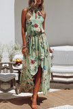 Poshoot Fashion Round Neck Floral Print Green Dress