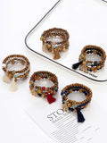 Poshoot Bohemia Multi-Layer Wood Beads Handmade Tassels Bracelet