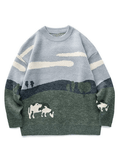 Poshoot Farm Land Jacquard Knit Sweater  Christmas Gifts