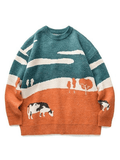 Poshoot Farm Land Jacquard Knit Sweater  Christmas Gifts