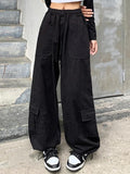 Poshoot Vintage Drawstring Baggy Cargo Pants with Big Pockets