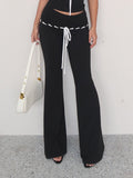 Poshoot nye outfits party outfits Solid Simple Office Lady Fashion Causal Women Flared Pants Wearing Rope Bow Lace Up Trendy Long Pants