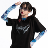 Poshoot Cyberpunk Ice Silk Sun Protection Mesh T-shirt for Women  Summer New Blue Tie Dye Tee Shirt Y2k E-Girl Long Sleeve Tops