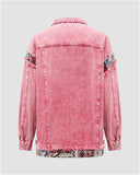 Poshoot-Pinky Retro Pattern Denim Jacket