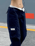 Poshoot Fold Over Waist Y2K Straight Leg Pants