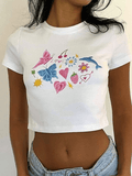 Poshoot Fruity Butterfly Print Crop Top