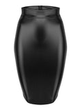 Poshoot Black Gothic Faux Leather Midi Skirt with Back Zipper Lace