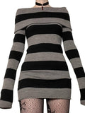 Poshoot Striped Off-The-Shoulder Long Sleeve Knit Mini Dress