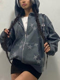 Poshoot Oversized Grey Star Hoodie with Zipper