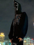 Poshoot Black Zip-Up Hoodie with Rhinestones and Face Logo