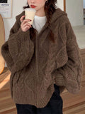 Poshoot Oversize Brown Cardigan with Hood