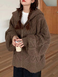 Poshoot Oversize Brown Cardigan with Hood