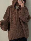 Poshoot Oversize Brown Cardigan with Hood