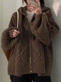 Poshoot Oversize Brown Cardigan with Hood