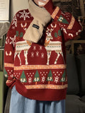 Poshoot Vintage Crew Neck Sweater with Christmas Deer Print