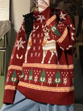 Poshoot Vintage Crew Neck Sweater with Christmas Deer Print