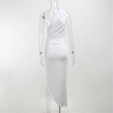 Poshoot Hollow Out Women Midi Beach Dress White One Shoulder Sleeveless 2024 Summer Y2K Sexy Dresses Bodycon Party Nightclub Beach Robes