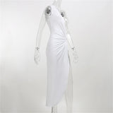 Poshoot Hollow Out Women Midi Beach Dress White One Shoulder Sleeveless 2024 Summer Y2K Sexy Dresses Bodycon Party Nightclub Beach Robes