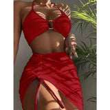 Poshoot 2024 New Sexy Solid Bikini Low Waist Three Pieces Swimsuit Women Brazilian Bandage Swimwear Female Beachwear Bathing Suit