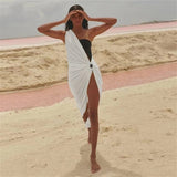 Poshoot Hollow Out Women Midi Beach Dress White One Shoulder Sleeveless 2024 Summer Y2K Sexy Dresses Bodycon Party Nightclub Beach Robes