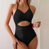 Poshoot Sexy solid jumpsuit women bikini set waist hollowed out swimsuit women fashion cross back swimsuit women summer