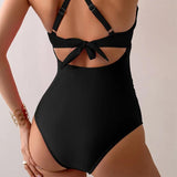 Poshoot Sexy solid jumpsuit women bikini set waist hollowed out swimsuit women fashion cross back swimsuit women summer