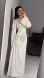 Poshoot Chic Long Round Neck Satin Flare Sleeve Maxi Dress Silk Lace Up Slim Skirt Evening Party Dresses Solid Elegant Bandage Robes