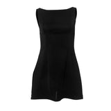 Poshoot Sleeveless Sexy Strapless Mini Dress Backless Solid Patchwork High Waist Summer Fashion Female Bodycon Plunge Vacation Dress New