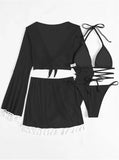 Poshoot Swimming Suit Women Beach Wear Solid Beach Suit Tassel Cover Up Mesh Short Skirt Bikini Cute Swimming Pool Outfit Spring Summer summer