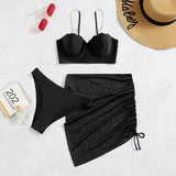 Poshoot Women Solid Color Swimsuit Off Shoulder Sexy Suspender Pure Cotton Swimsuit Fashion Backless Beach Split Swimsuit summer