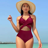 Poshoot Women One-Pieces Solid Swimsuits Sexy Swimwear Bathing Suits Rib Mesh V-neck Swimsuit Bathing Suit Beach Pool Bather summer