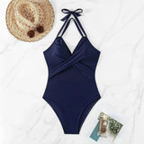 Poshoot Women One-Pieces Solid Swimsuits Sexy Swimwear Bathing Suits Rib Mesh V-neck Swimsuit Bathing Suit Beach Pool Bather summer