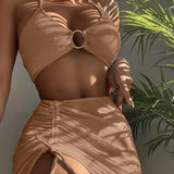 Poshoot 2024 New Sexy Solid Bikini Low Waist Three Pieces Swimsuit Women Brazilian Bandage Swimwear Female Beachwear Bathing Suit