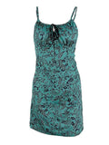 Poshoot Green Vintage Lace Up Paisley Print Mini Dress